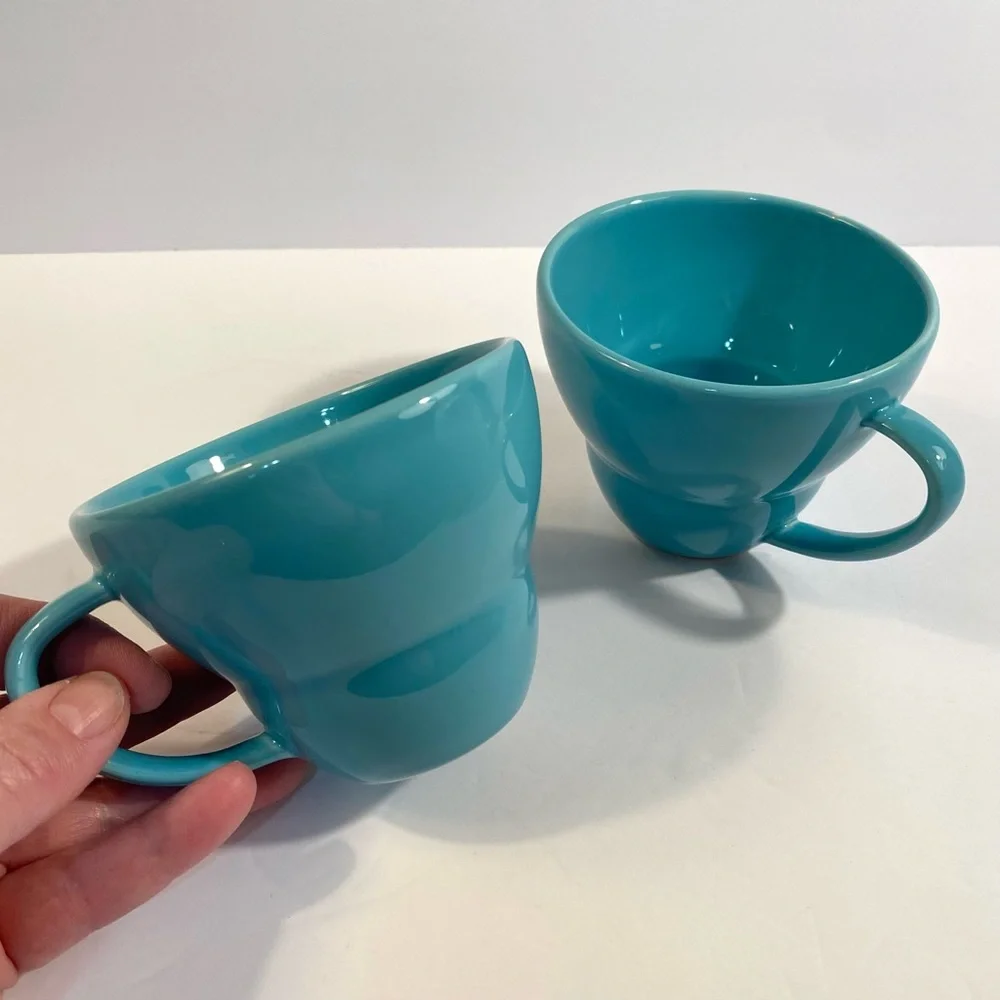 Crate & Barrel Camilla Engdahl Coffee Tea Cups Mugs in Turquoise Blue Set of 2
